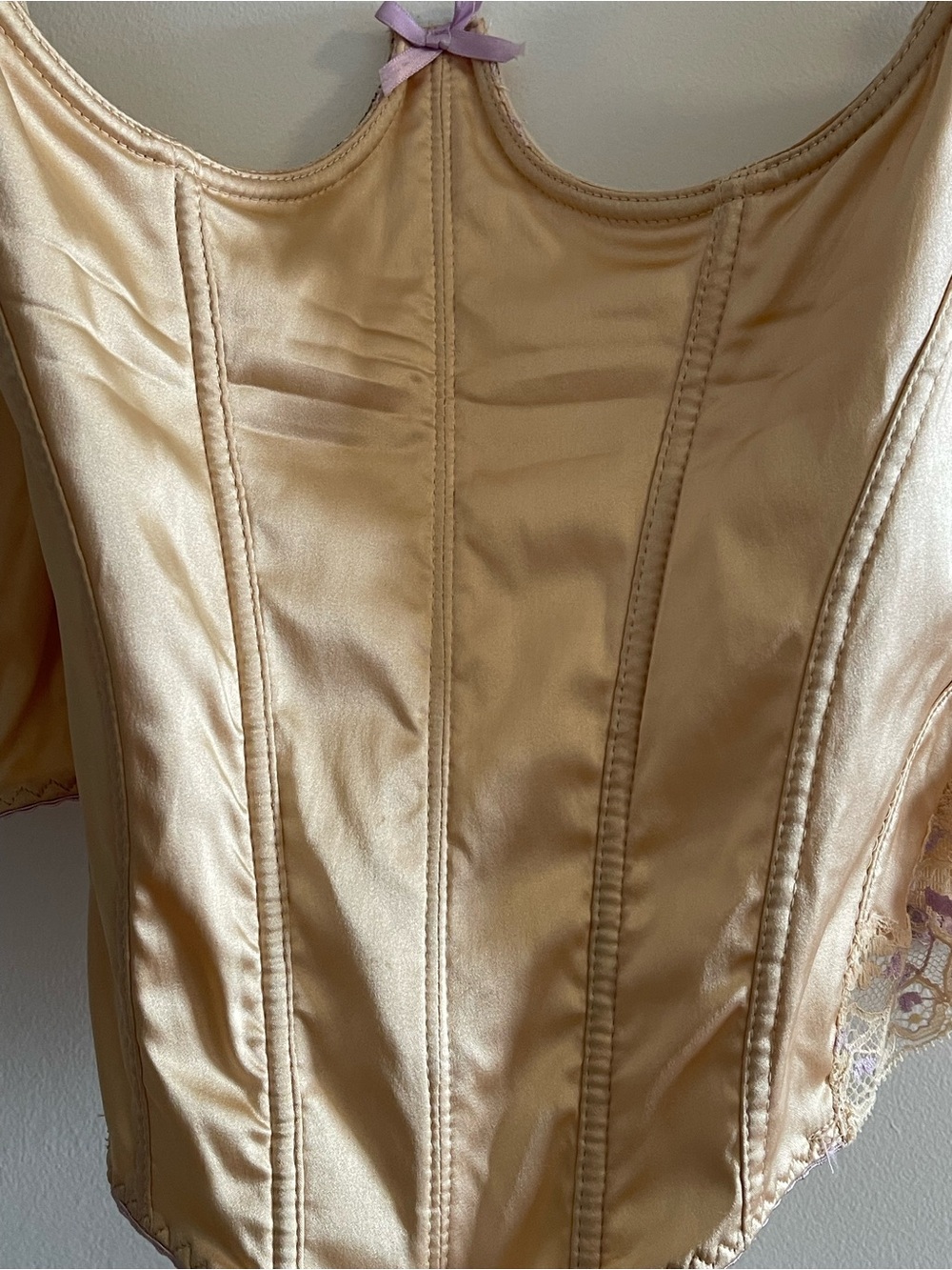 Vintage Roberto Cavalli Champagne Corset Bustier w Purple Lace - Picture 5 of 12